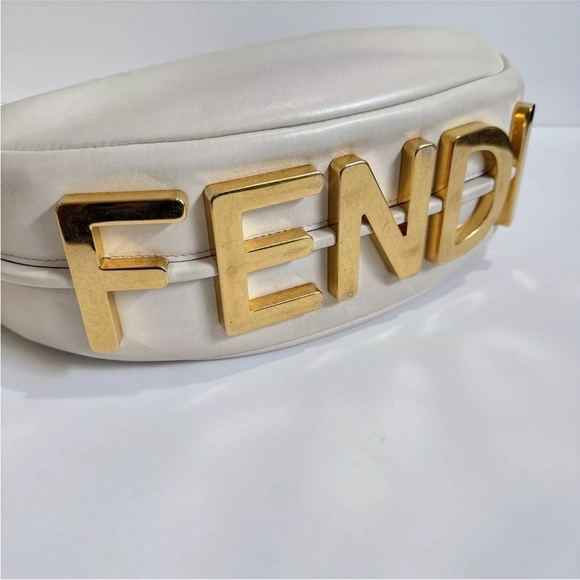 Fendi Fendigraphy Small White Leather Hobo Shoulder Bag Gold Hardware Full Set - Picture 7 of 16